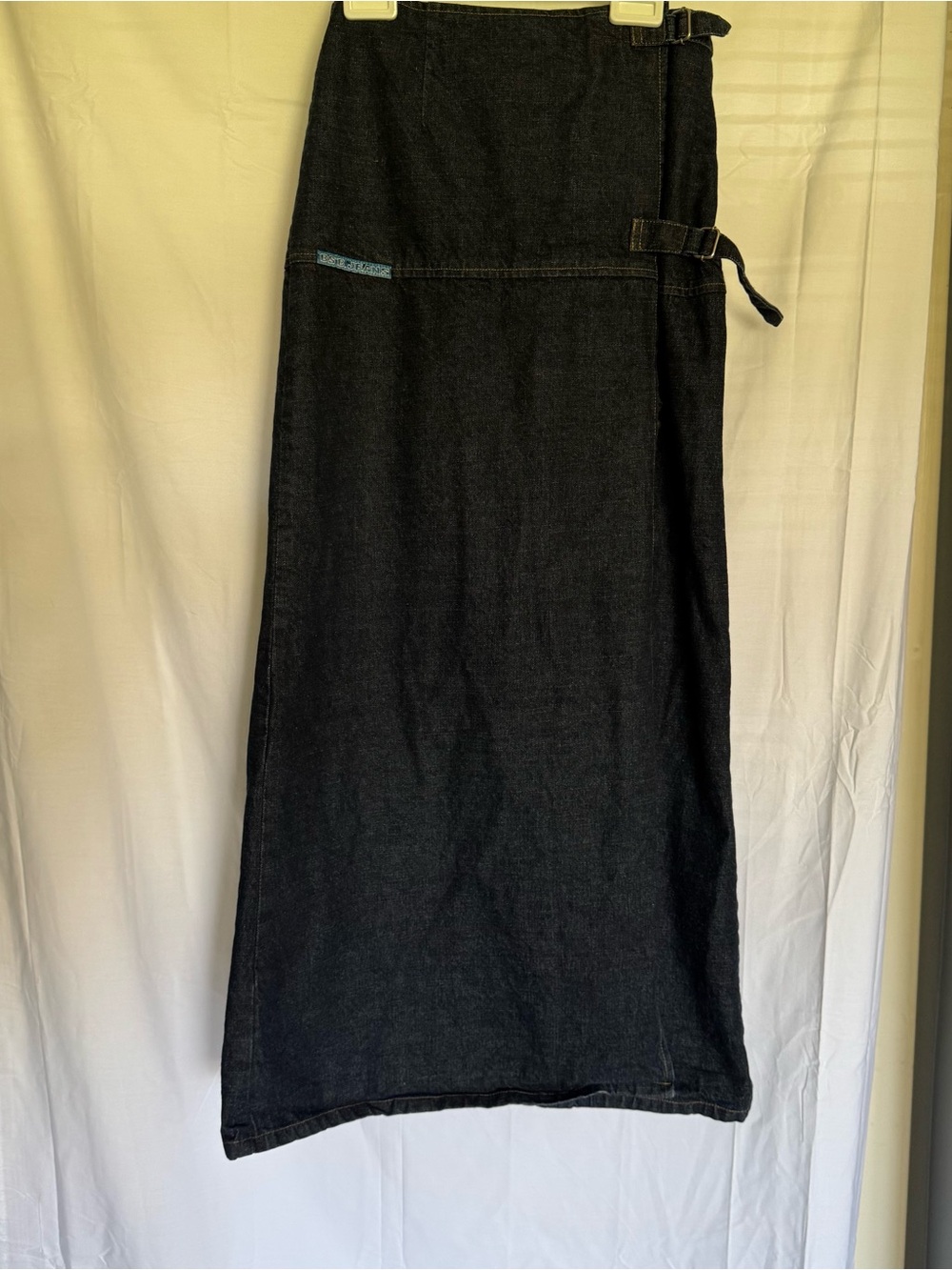 Long Denim Wrap Skirt with Side Buckles Size S